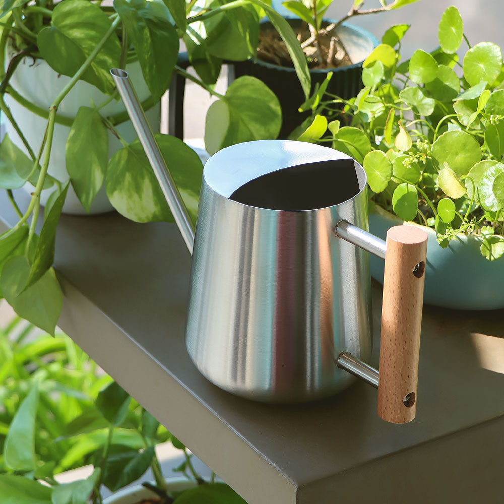 Pot de fleurs à double trou avec manche en bois, ponçage, tréfilage, 1L