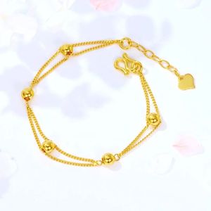Xinfly Wholesale 999 Pure 24k Real Yellow Gold Double Chain <b>Bead</b> Charm Luxury Chain Fine Beaded <b>Bracelets</b> - Product Image 2