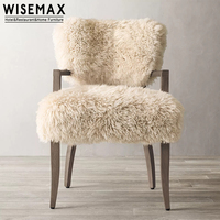 WISEMAX FURNITURE Italie chaises de luxe en laine d'agneau loisirs peau de mouton fourrure accoudoir en bois massif chaise de salle à manger pour meubles de salon