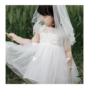 Robes en maille blanches en gros pour filles de 8 ans, robe de soirée de mariage pour bébés filles, robe de princesse fantaisie mignonne pour bébé fille - Product Image 1