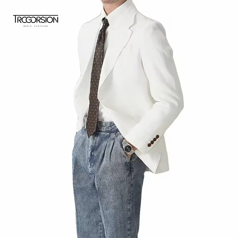 Men s Casual Seersucker Single Breasted