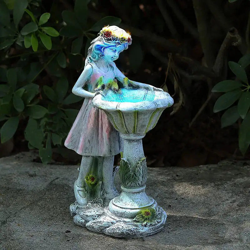 Hot Sale Outdoor Solar Resin Garden Ornament Flower Fairy Angel Statue Garden Lawn Decoration Light