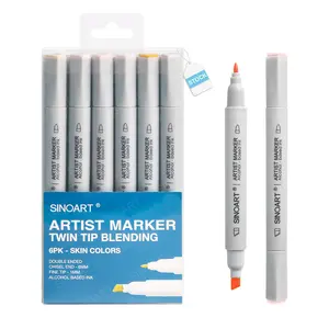 SINOART RTS SKIN 6 colors Artist's loft marker set artist felt tip Alcohol-base Ink Markers for PET box