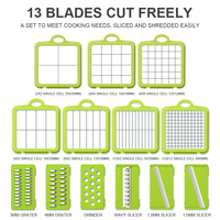 Hachoir à salade multifonctionnel 22-en-1, coupe-légumes manuel avec 13 lames, construction en fer, étui rigide inclus