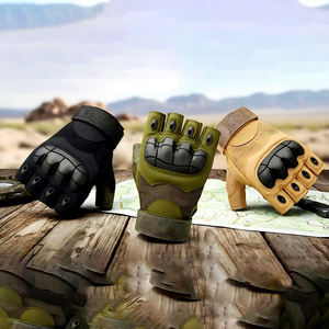 Gants tactiques mi-doigts vert olive en néoprène et nylon antidérapants avec sangle de poignet réglable pour la chasse et le tir en extérieur unisexe - Product Image 5