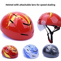 Casque de patinage de vitesse sur glace pour piste courte, coque PC, moulage monobloc EPS, lentille magnétique réglable, vente en gros