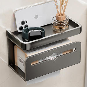 กล่องใส่กระดาษทิชชู่ติดผนังสีเทากันเมทัลไม่ต้องเจาะ ที่ใส่กระดาษชำระในห้องน้ำ ที่เก็บของในห้องน้ำ รูปทรงสี่เหลี่ยมผืนผ้า กันน้ำอเนกประสงค์ - Product Image 3