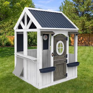 Maison de jeu en bois moderne blanche pour enfants, avec évier, cuisinière, fenêtres, cuisine avec casseroles et ustensiles - Product Image 4