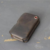 Dompet Kartu Kulit Full Grain Tipis, Dompet Saku Depan Minimalis, Slot Pena Jahitan Tangan