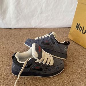 2026 Autumn Winter Hong Kong Retro Bread Shoes Women Dark Blue Yellow Color <b>Block</b> Ins Trend Thick Sole Versatile Casual Sneakers - Product Image 3