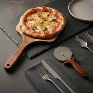 Set Pala per Pizza in Legno con Rotella <span class=keywords><strong>Tagliapizza</strong></span>, Spatola Premium per Pizza con Rotella <span class=keywords><strong>Tagliapizza</strong></span> per Cuocere Pizza e Pane Fatti in Casa - Product Image 4