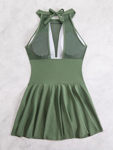 Übergröße Einteiliger Badeanzug für Damen XXXXL Einfarbig Neckholder-Rockboden Umweltfreundliche Strand-Bademode - Product Image 4