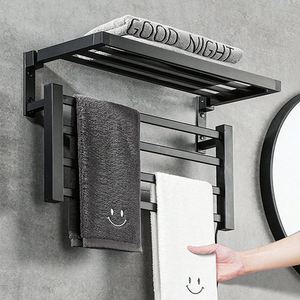 Traditional Small Hot Black Metal Horizontal Heated Electric Towel Heater Rail Bar Radiator Warmer Rack With Shelf - Product Image 3