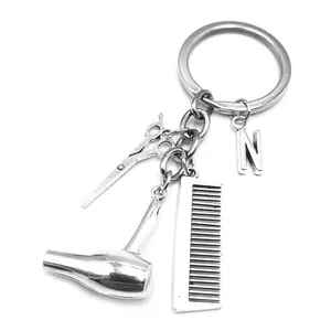 创意钥匙链吹风机剪刀梳子造型吊坠钥匙圈男女时尚彩色金属汽车钥匙扣