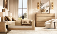 Commode moderne à 10 tiroirs avec grain de bois clair et ouverture par pression pour chambre à coucher