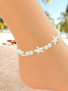 Tobilleras Bohemias con Cuentas de Perlas, Cadena para el Pie con Estrella de Mar Turquesa, Joyería de Playa - Product Image 5