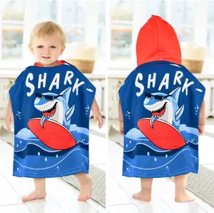 Custom Design Microfiber Children Princess's Mermaid Printed Hooded Towel Cartoon Ponchos Beach Towel Kids