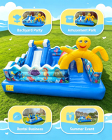 Castillo Inflable Comercial con Tobogán y Obstáculos para Niños, Diseño de Pulpo Amarillo, Ecológico, Marca AIER