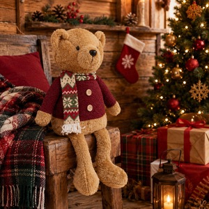 Oso de Navidad de patas largas con estampado retro a cuadros, adorno popular, linda figura de oso navideño para escaparates, mesas del hogar y decoración festiva. - Product Image 5