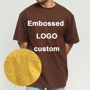 T-shirt avec col pour hommes, impression personnalisée, en coton, Style Rap, chemise en relief, marron, de haute qualité, 200gsm, 3 paquets, 2020