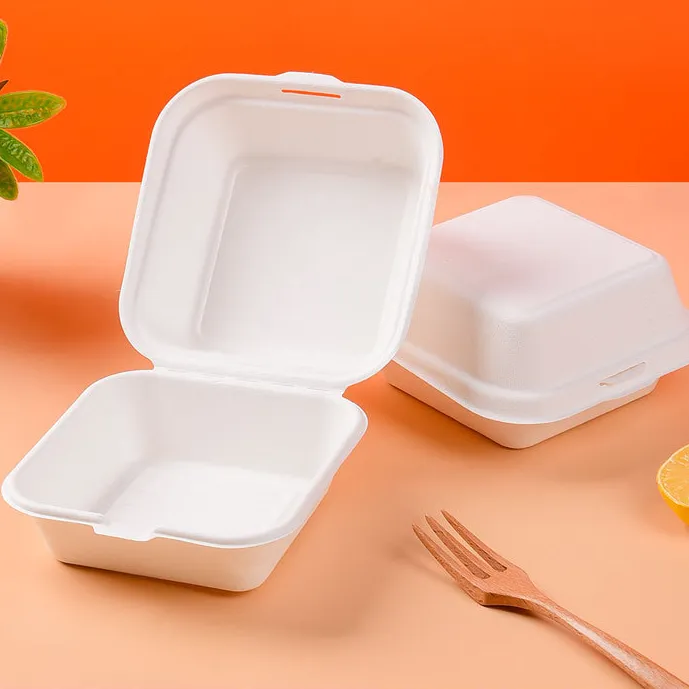 Hộp Đựng Bột Mía 6 Inch Vỏ Sò Hộp Đựng Bánh Hamburger Bagasse