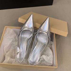 French Stiletto Black Baotou Sandals Fairy Shoes New Spring and Summer Silver Single-shoe <b>Pointed</b> High Heels - Product Image 5