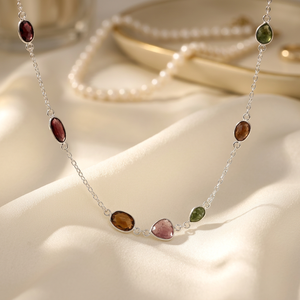 Collar de Plata de Ley 925 con Múltiples Piedras Preciosas y Turmalina, Hecho a Mano, Minimalista, para Mujer, Regalo de Compromiso, Aniversario o Boda - Product Image 6