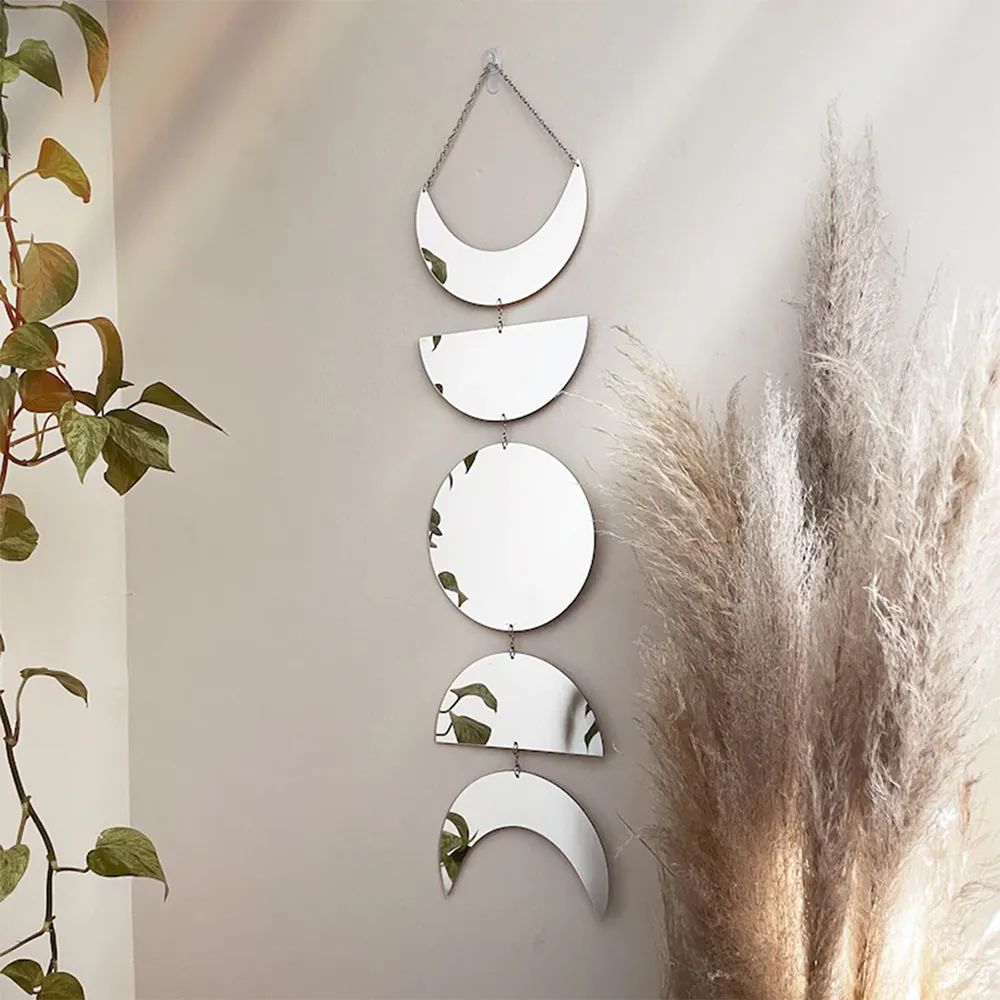 Nordic 5 Stück Acryl Halbmond Phase Spiegel Set Innenwand hängen Mond Girlande Home Decor Boho für Wohnzimmer