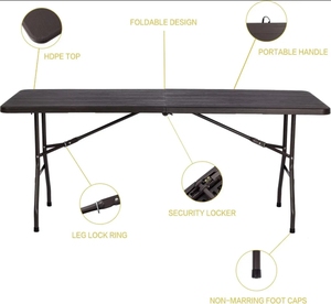 Bancos Plegables de Plástico HDPE Negros de 6 pies (180 cm) para Bodas, Venta al Por Mayor Directo de Fábrica - Product Image 4