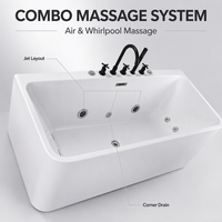 Baignoire autoportante en acrylique avec hydromassage BESMA B-7101L Australie, drain d'angle, design moderne, garantie 3 ans, CE
