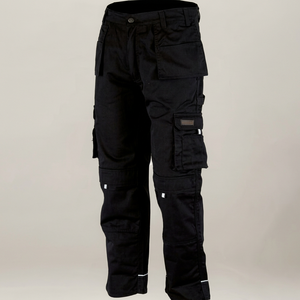 Pantalones Cargo Negros para Hombre, Cintura Alta, Múltiples Bolsillos, Estilo Ropa de Trabajo, para Otoño, 100% Poliéster - Product Image 1