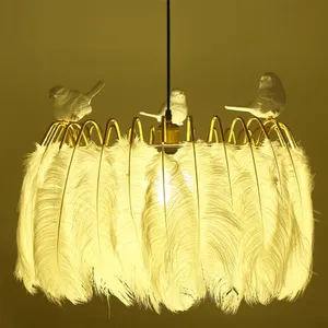 북유럽 펜던트 라이트 로맨틱 타조 깃털 전등 갓 크라운 샹들리에 귀여운 따뜻한 침실 교수형 램프