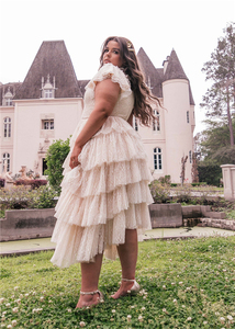 2024 verano elegante moda personalizada mujer <span class=keywords><strong>Boutique</strong></span> señoras encaje <span class=keywords><strong>blanco</strong></span> flutter manga bola vestidos de boda para mujeres - Product Image 3