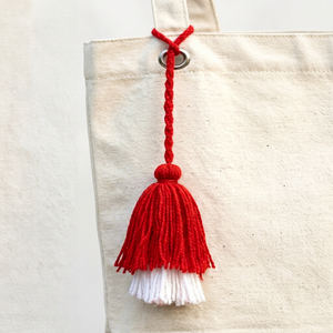 Red Cotton Tassel With White Trim For Home Decor Hanging Bohemian Style - Product Image 1