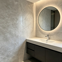 Pierre frittée gris obsidienne pour aménagement paysager de chambre à coucher, ultra-mince, finition polie brillante personnalisée, motif de veine continue