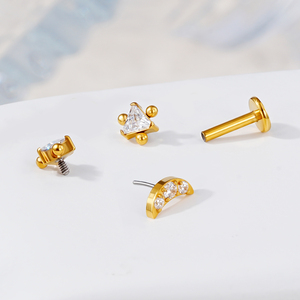 Toposh Jewelry G23 ASTM F136 Piercing de Nariz de titanio Anillo de labret sin rosca clásico Pendientes de tuerca con curva trasera plana para mujer - Product Image 5