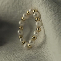 Gold perlen 2-3mm Kartoffel perle elastisch verstellbar stapelbar Stretch Real Pearl Ring