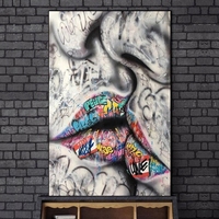 Soyut Graffiti sokak sanatı sevgilisi öpüşme tuval boyama posterler baskılar duvar sanatı resimleri Pop Art