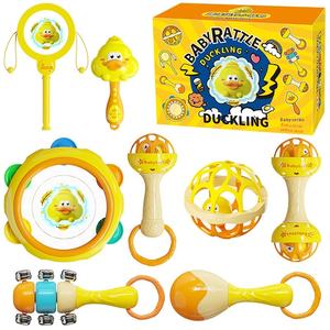 Baipa petit canard jaune doux bébé <span class=keywords><strong>hochet</strong></span> 0-1 an dent gomme sable marteau apaisant jouet PC plastique <span class=keywords><strong>hochet</strong></span> dans une boîte-cadeau - Product Image 5