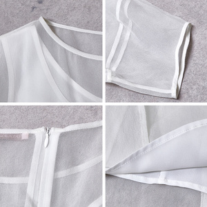 Robe midi chic <span class=keywords><strong>française</strong></span> personnalisée pour femme en dentelle unie avec superposition transparente blanche, taille naturelle et coupe régulière - Service OEM/ODM - Product Image 3