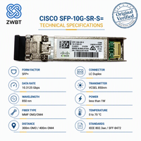 Cisco SFP-10G-SR-S=, Modul SFP+ 10GBASE-SR untuk Modul Transceiver Optik LC 850nm Kelas-S MMF