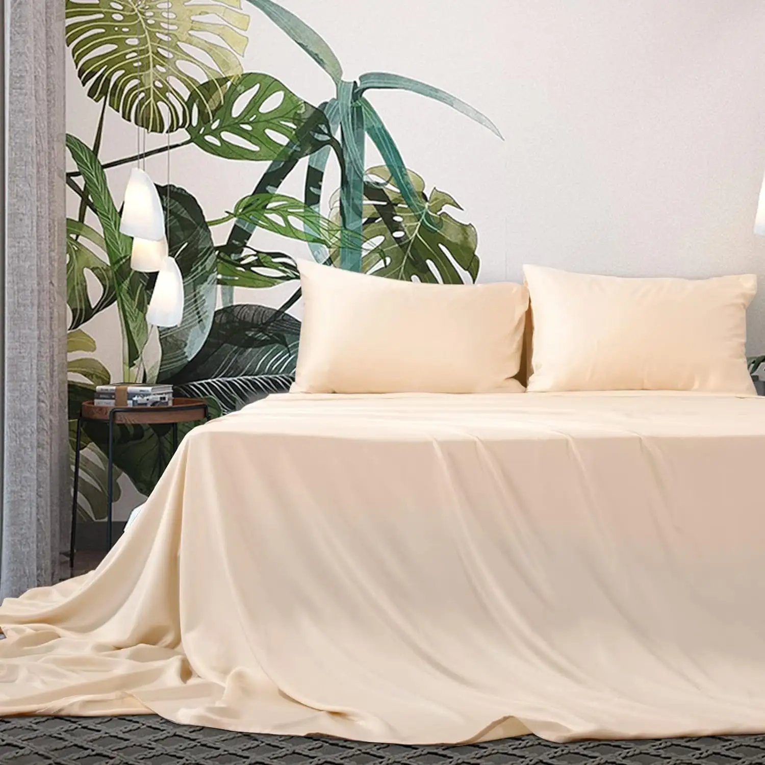 ผ้าปูที่นอนหรูหรา Tencel บริสุทธิ์ 100% ผ้าปูที่นอนขนาดคิงไซส์ชุดเครื่องนอนผ้าปูที่นอนไลโอเซลล์ผ้าปูที่นอนกระเป๋าลึก