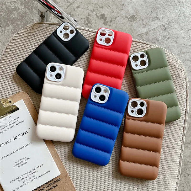 Hot Sale Leather Down Jacket Mobile Phone Case for iPhone 14 pro max Creative Cotton Filling High Quality Phone Cover