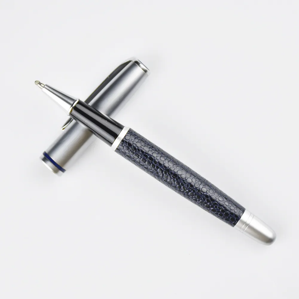 보석 펜이있는 완전히 새로운 스타일의 선물 kalem 저널 Pu 맞춤형 로고가있는 가죽 블랙 메탈 롤러 브랜드 펜