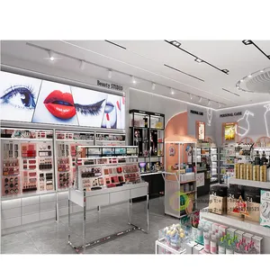 shop shelves and display cabinets with led light customized unique salon cosmetic display shelf design