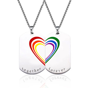 Stainless Steel <b>Couple</b> Heart Pendant <b>Necklace</b> Rainbow Love Together Forever Jewelry Set Gift for Lovers - Product Image 5