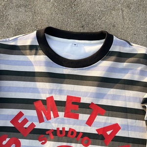 Camiseta de Cuello Redondo de Diseñador de Alta Calidad, Camiseta de Algodón Grueso a Rayas, Camiseta de Manga Larga con Estampado, Fabricante de Camisetas - Product Image 3