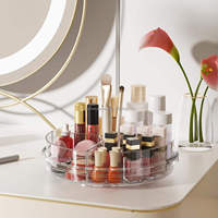 Organisateur de maquillage rotatif moderne avec séparateurs, plateau tournant en acrylique transparent pour flacons de soins de la peau et rangement de cosmétiques
