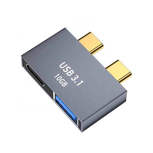 High Speed 2 in 1 Hub Adapter Usb3.0 10gbps Type C to Dual Usb3.0 Hub Connector Device With Data Transfer for MacBook Pro IPad