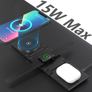 <span class=keywords><strong>Cargador</strong></span> Inalámbrico Magnético 3 en 1, Plegable, 15W, Carga Rápida para iPhone, Teléfono Android, Reloj, <span class=keywords><strong>AirPods</strong></span>, con Funda de Cuero PU - Product Image 3